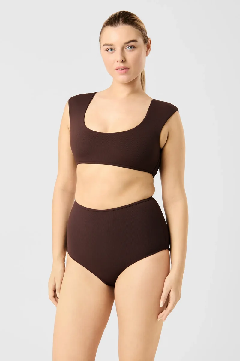Shoulder Top Swim Apparel — chocolate-ribbed