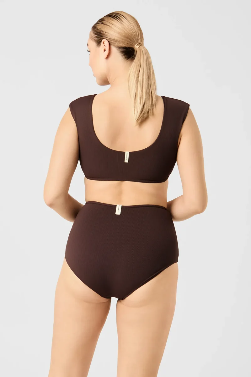 Shoulder Top Swim Apparel — chocolate-ribbed