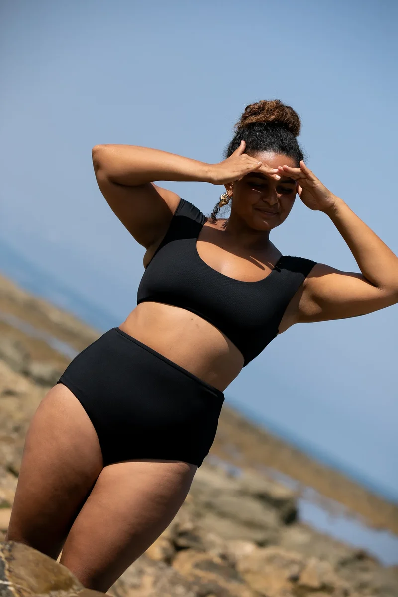 Shoulder Top Swim Apparel — black-ribbed
