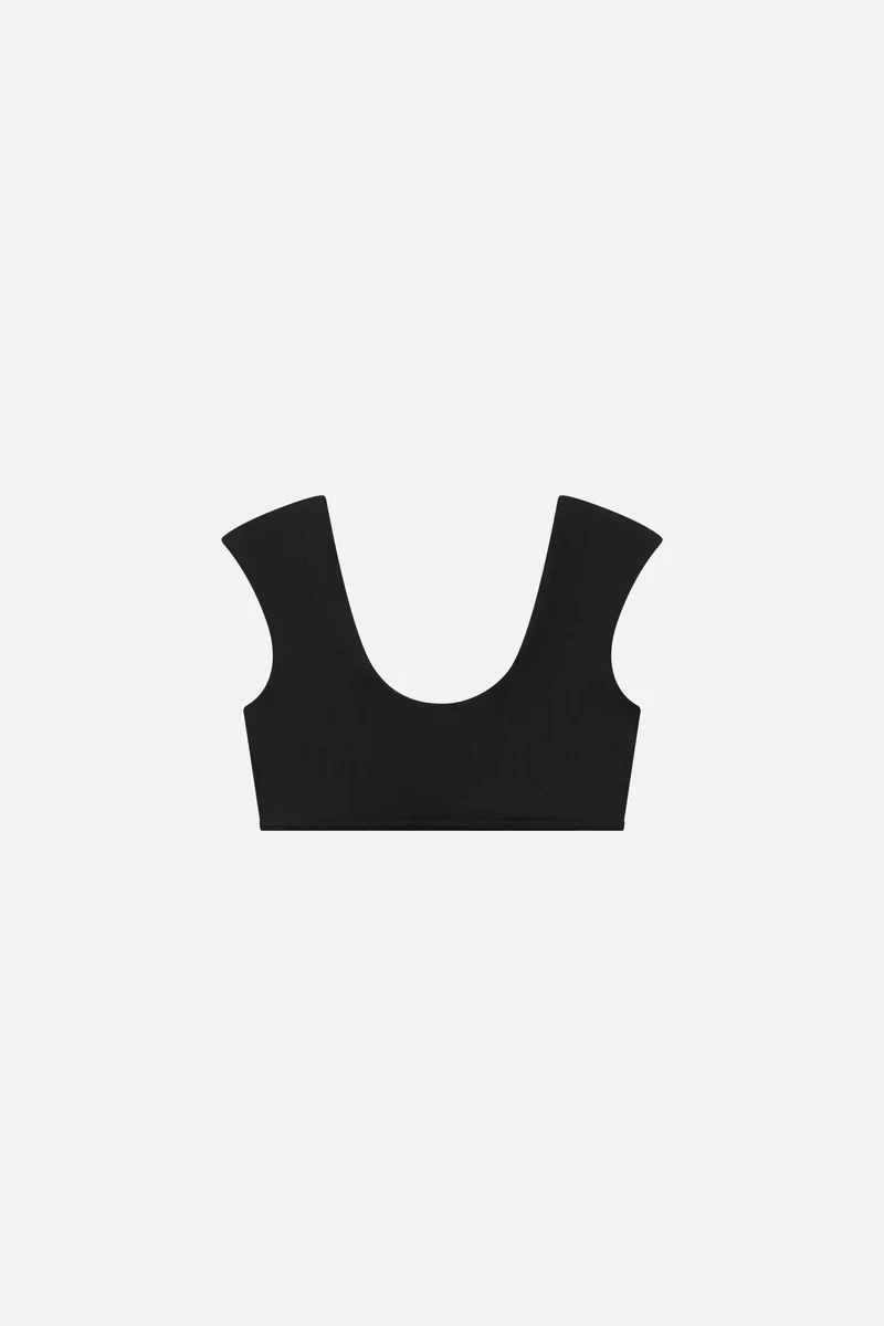 Shoulder Top Swim Apparel — black-ribbed