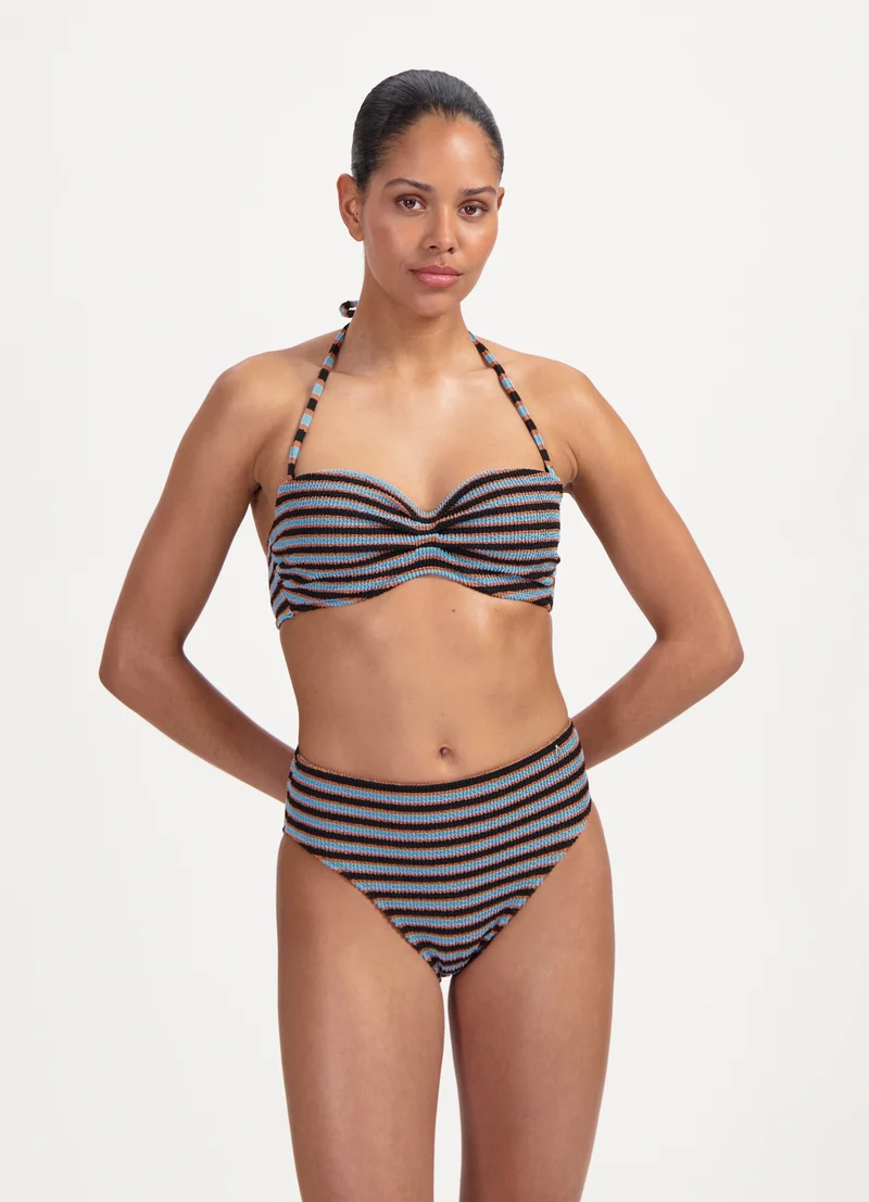 Blue Ribbed Stripe bandeau bikinitop