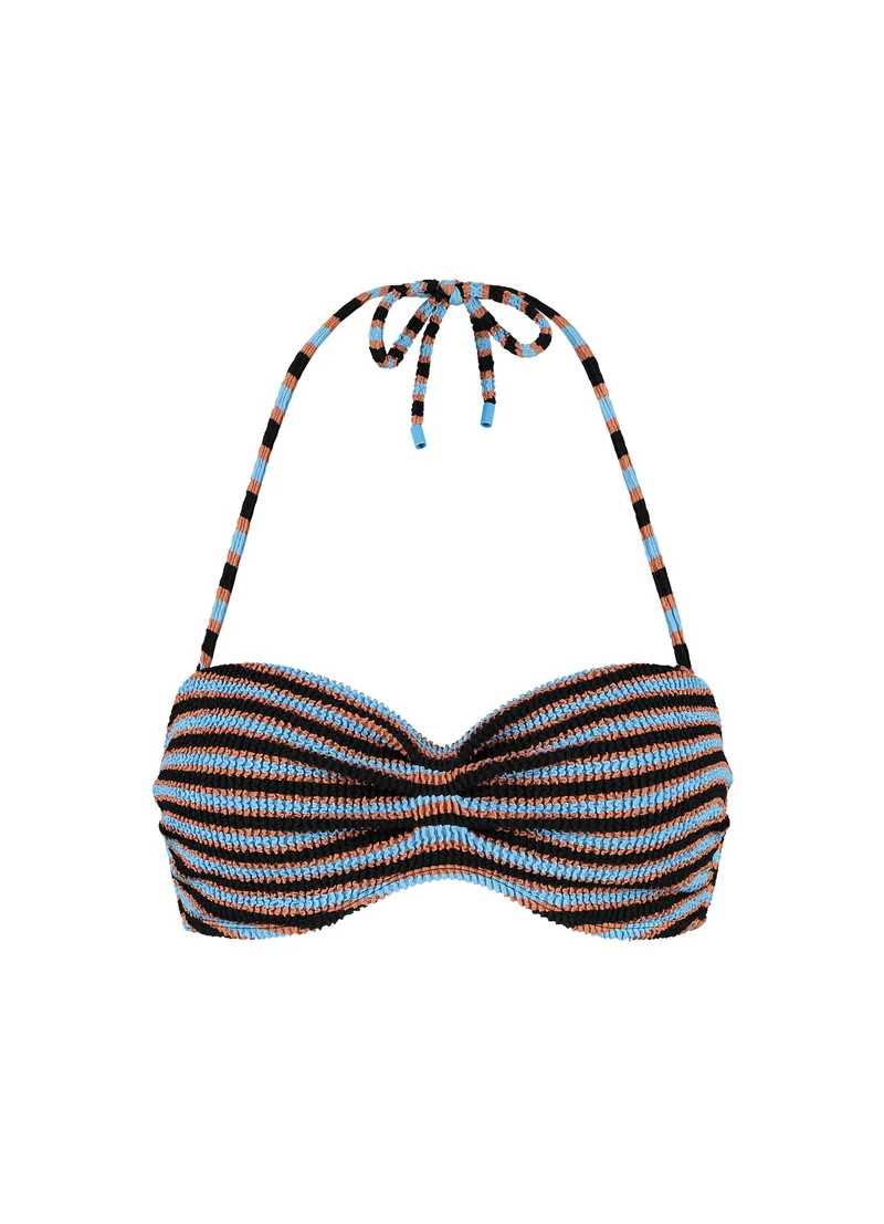 Blue Ribbed Stripe bandeau bikinitop