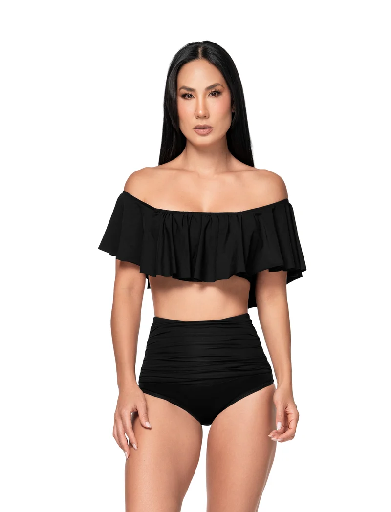 Off-Shoulder Bikini Top Zwart | Saman Swimwear