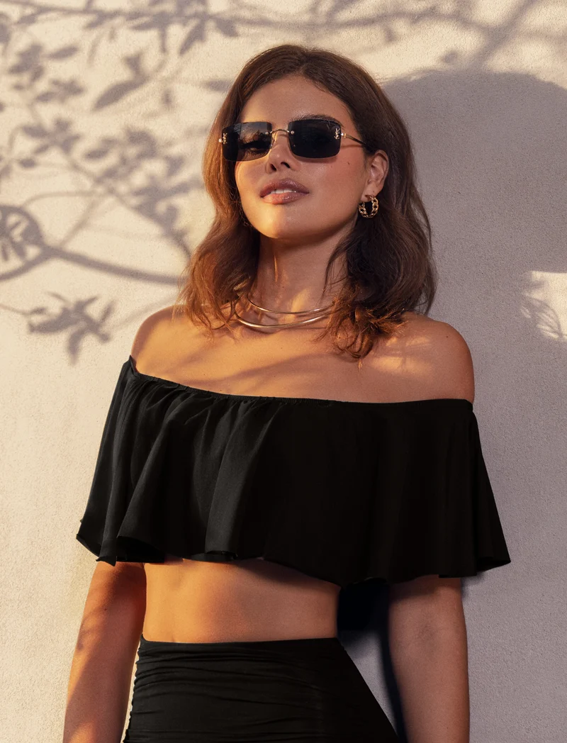 Off-Shoulder Bikini Top Zwart | Saman Swimwear