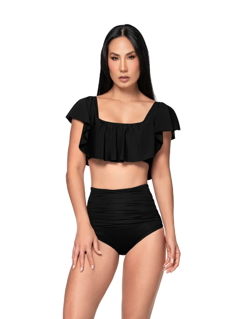 Off-Shoulder Bikini Top Zwart | Saman Swimwear
