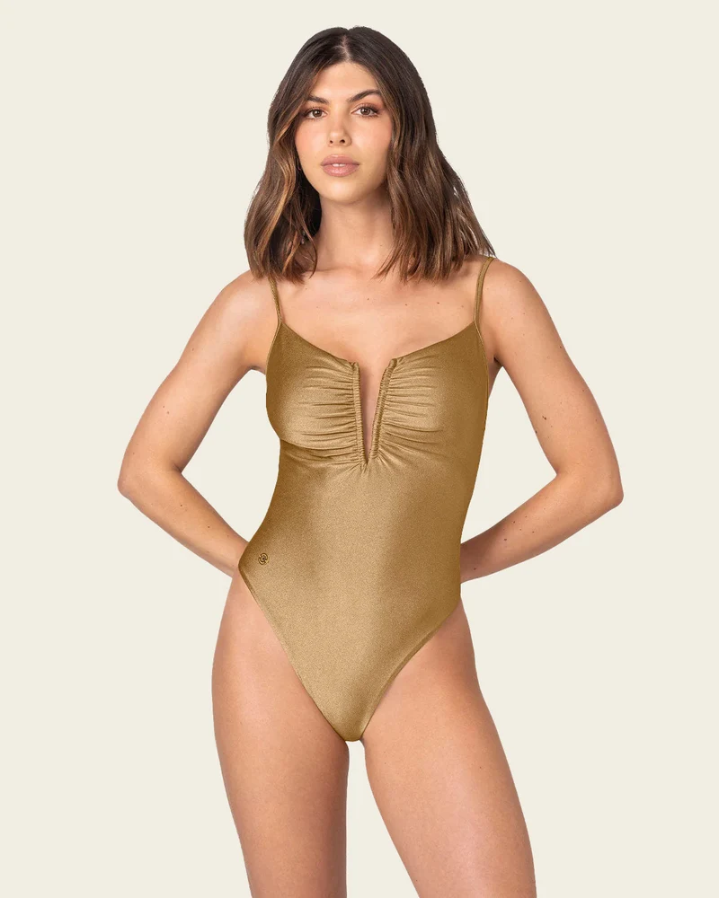 Shimmering V-Plunge Badpak Goud | Leonisa