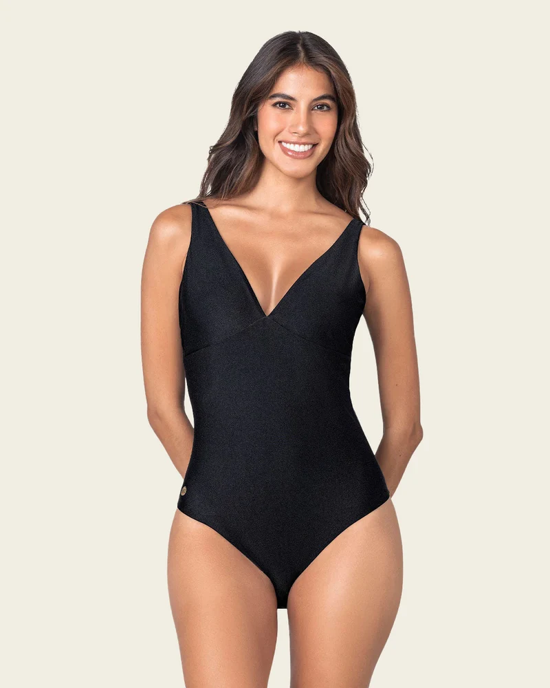 Double Plunge Corrigerend Badpak Zwart & Rood | Leonisa