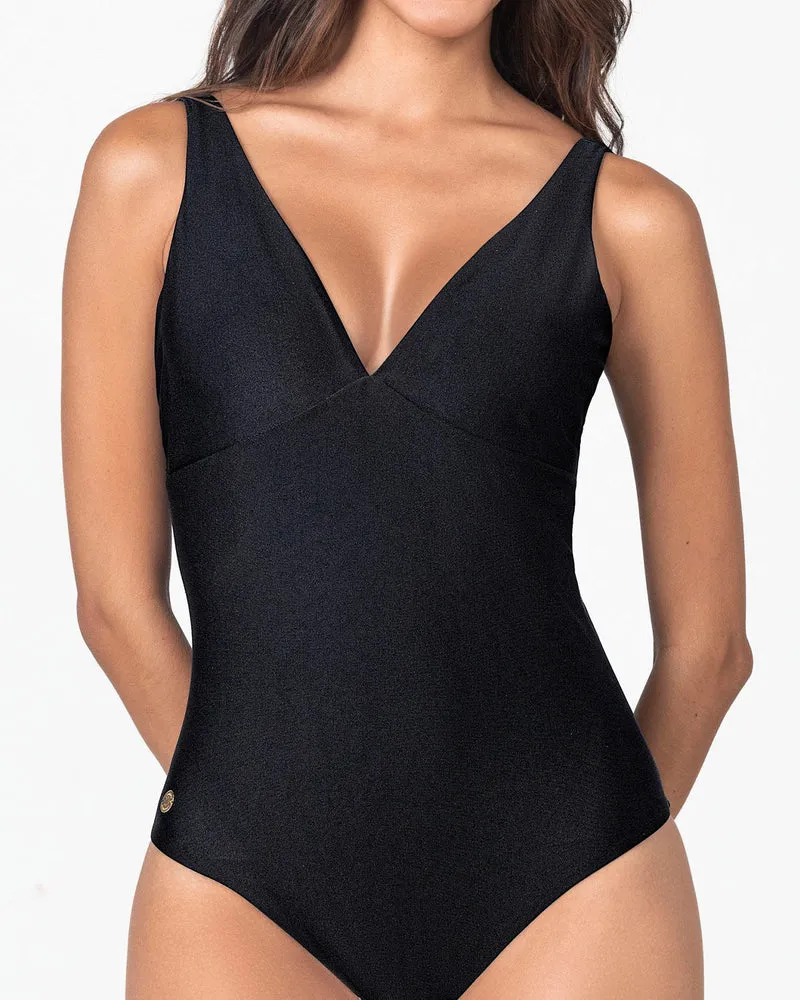 Double Plunge Corrigerend Badpak Zwart & Rood | Leonisa