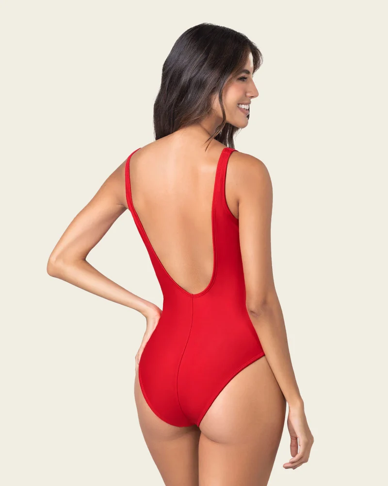 Double Plunge Corrigerend Badpak Zwart & Rood | Leonisa