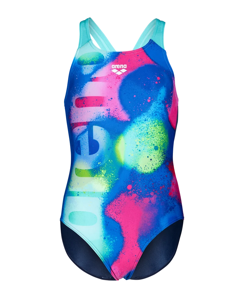 Arena Mädchen Badeanzug Spray Paint Swim Pro Back Navy - Water