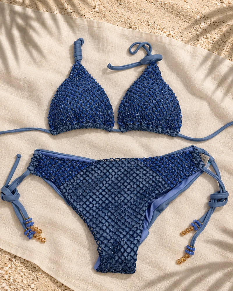 Blauwe Bikini Set | Artisanaal Handwerk Saman Swimwear
