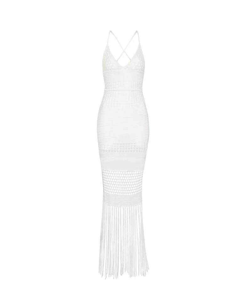Witte Crochet Franjejurk PQ Swim | Gehaakte Strandjurk