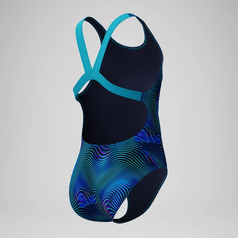 Girls Printed Leaderback Swimsuit Blue/Turquoise