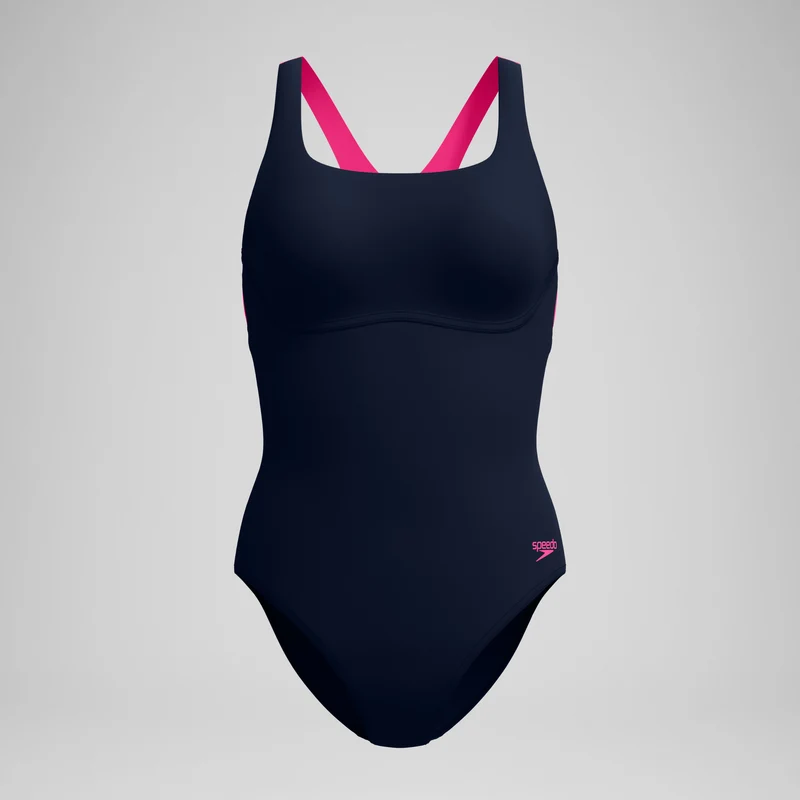 Women's Solid Flex Band Swimsuit Navy/Pink