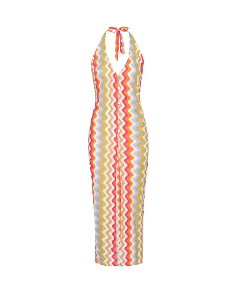 Multicolor Zigzag Halterjurk PQ Swim | Strandjurk met Knopen
