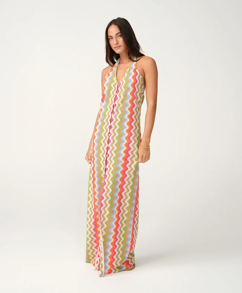 Multicolor Zigzag Halterjurk PQ Swim | Strandjurk met Knopen