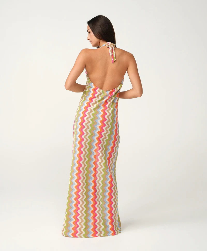 Multicolor Zigzag Halterjurk PQ Swim | Strandjurk met Knopen
