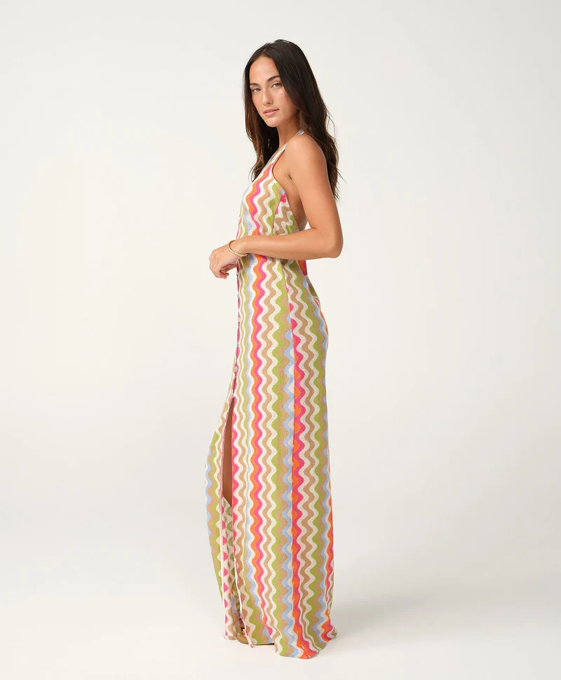 Multicolor Zigzag Halterjurk PQ Swim | Strandjurk met Knopen