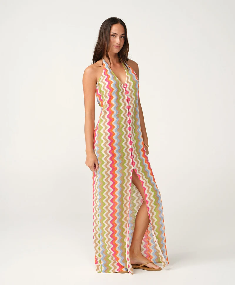 Multicolor Zigzag Halterjurk PQ Swim | Strandjurk met Knopen