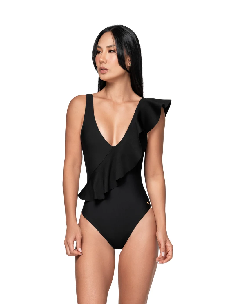 Corrigerend Badpak Zwart Dames | V-Hals met Bolero & Buikcontrole Saman