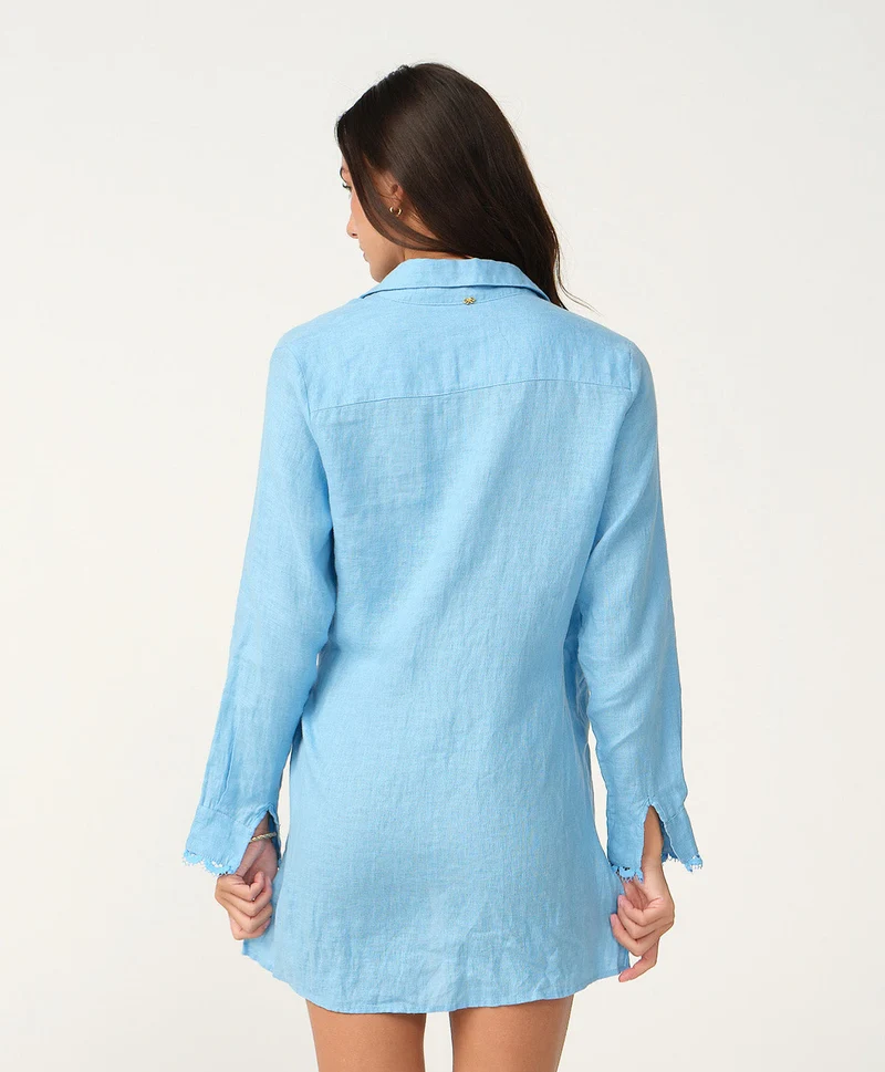 Lichtblauwe Linnen Strandblouse met Kant PQ Swim | Cover-Up