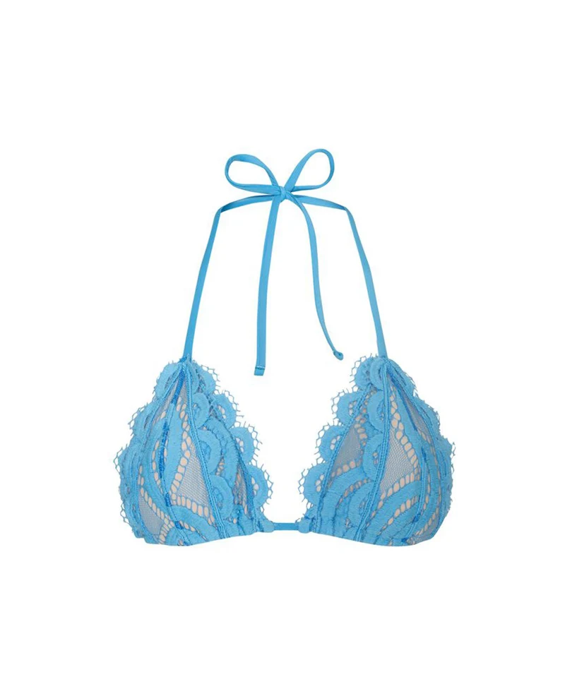 Lichtblauwe Lace Triangel Bikini Top PQ Swim | Handgesneden Kant