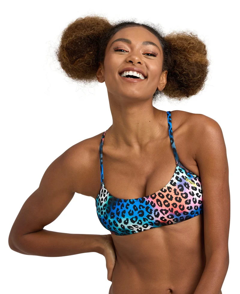 Arena Damen Bikini Oberteil Bandeau Play R Neon Blue Multi-Yellow Star