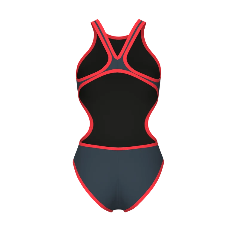 Arena Damen Sport Badeanzug One Biglogo Asphalt-Fluo Red