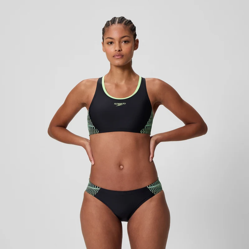 Women's Placement Racerback Bikini Set Black/Green