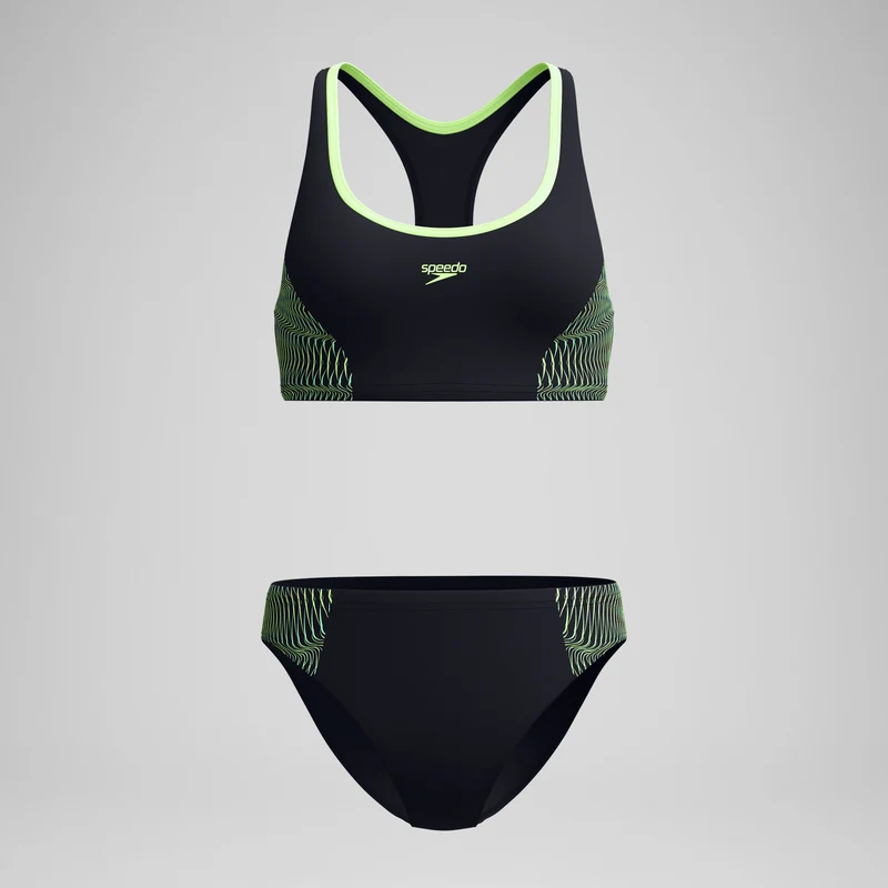Women's Placement Racerback Bikini Set Black/Green