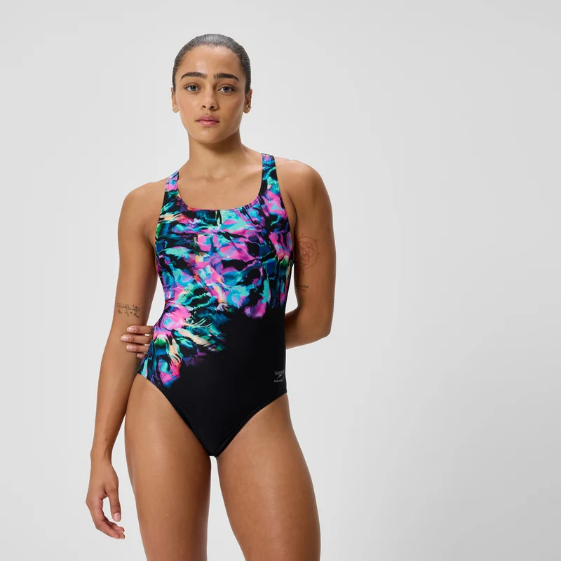 Women's Club Training Printed Powerback Swimsuit Black/Green