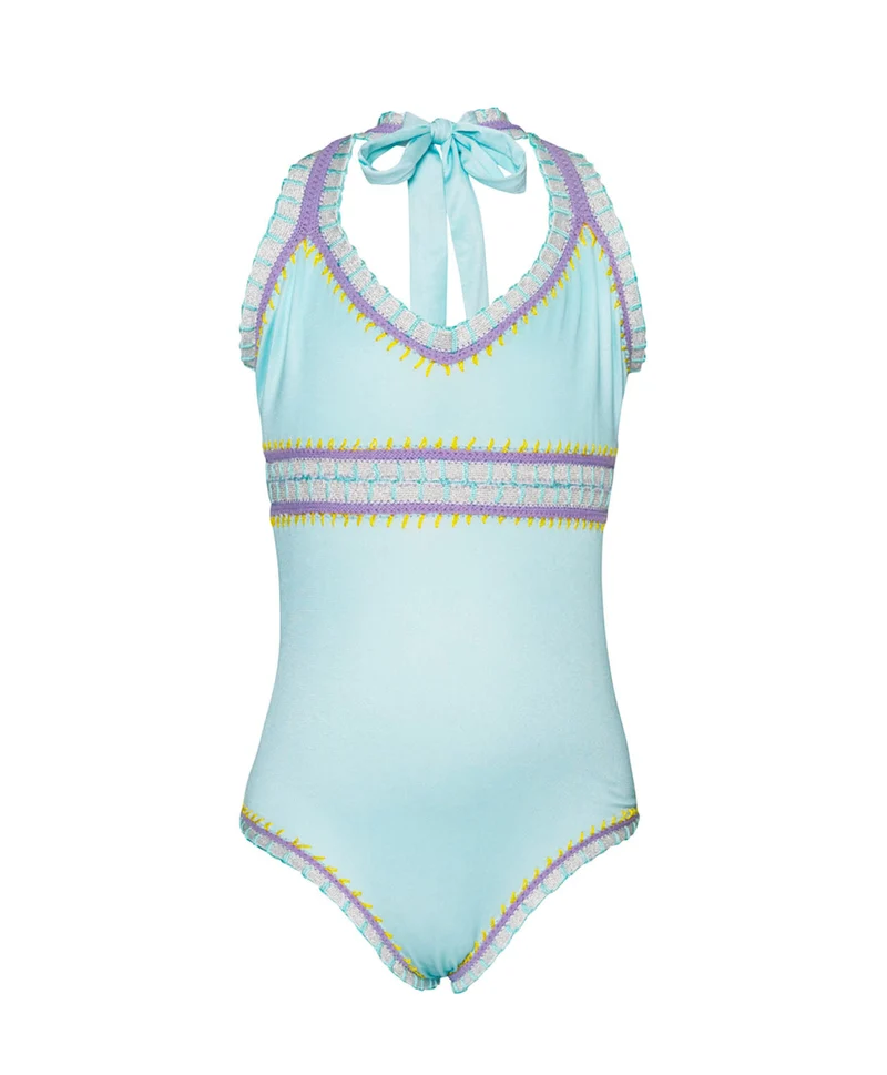 PQ Swim Kids Light Blue Rainbow Geborduurd Badpak | Meisjes Zwempak