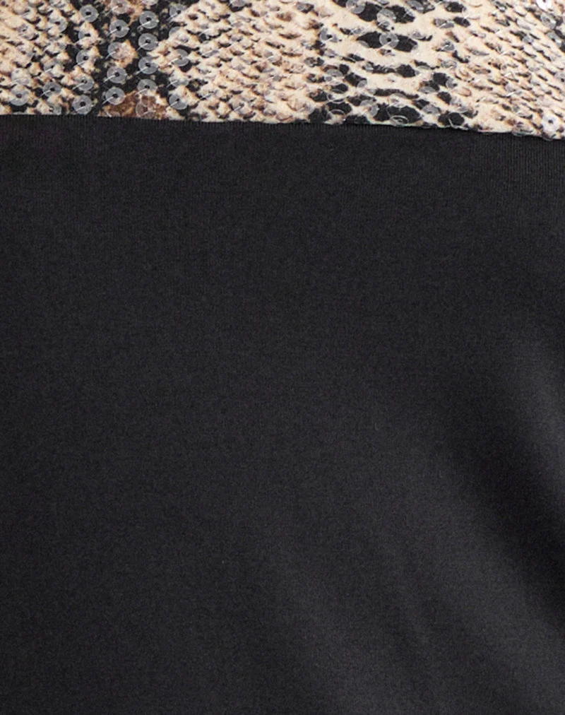Megan-Minikleid aus Cupro in Schwarz mit Paillettenbesatz im Schlangenmuster