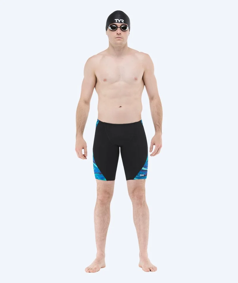 TYR lange Badehose für Herren - Blade Splice Olea - Schwarz/Hellblau