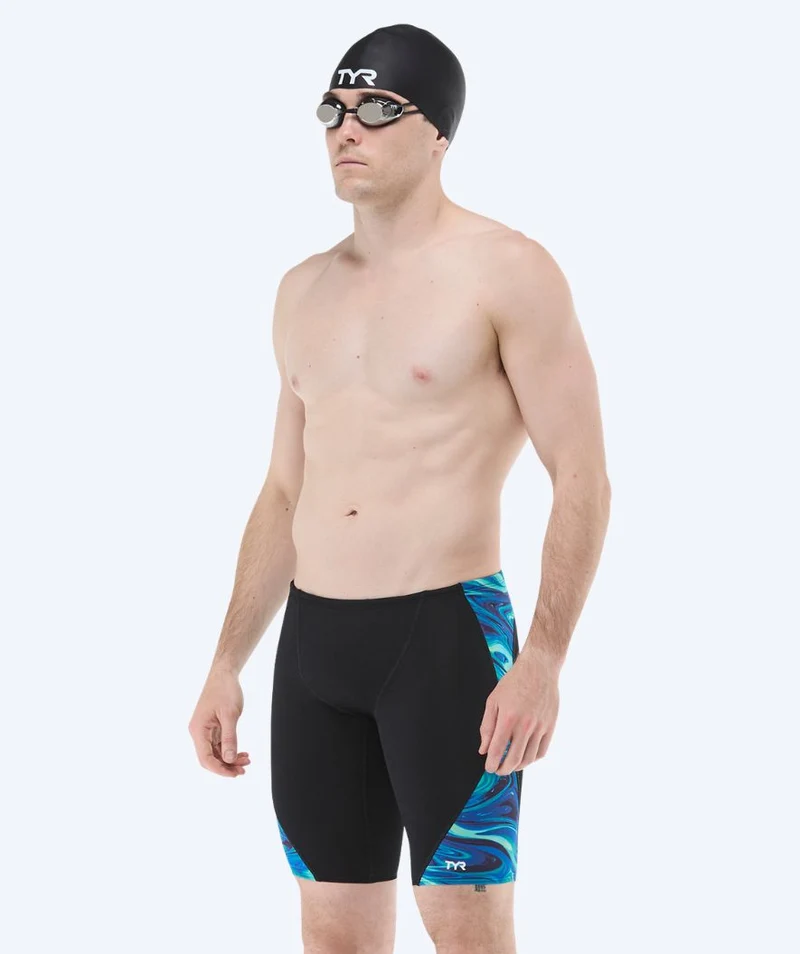 TYR lange Badehose für Herren - Blade Splice Olea - Schwarz/Hellblau