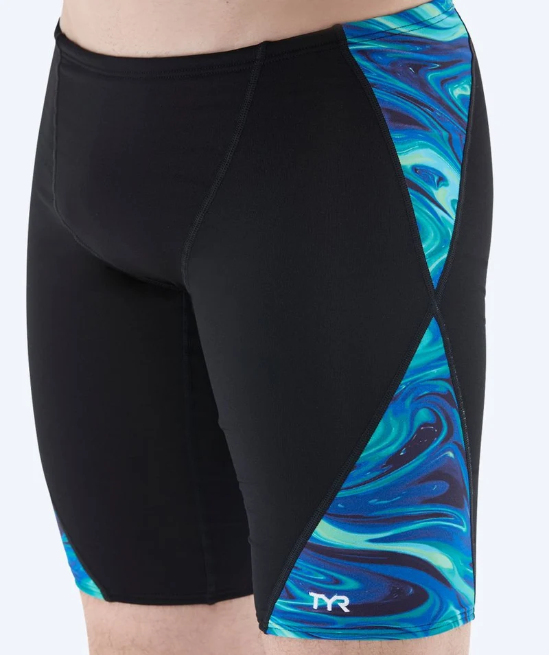 TYR lange Badehose für Herren - Blade Splice Olea - Schwarz/Hellblau