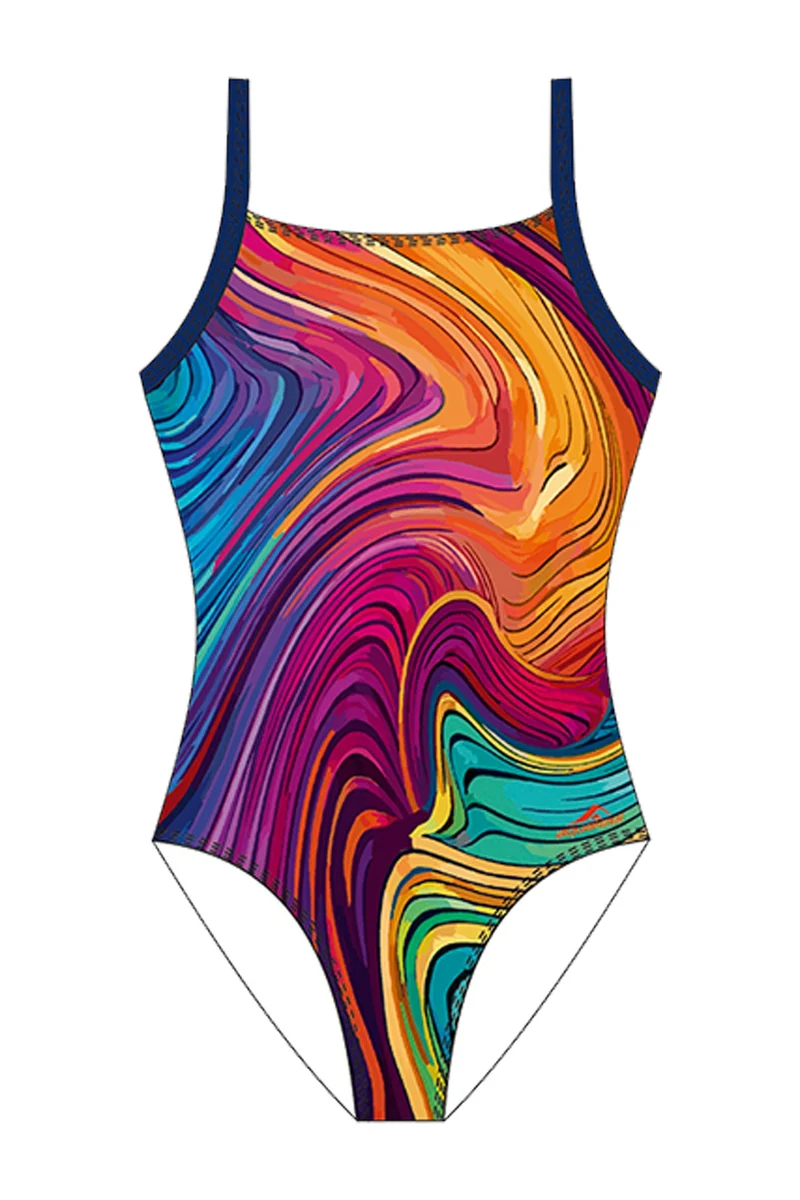 Aquafeel Damen Badeanzug Doublestrap Back Water Waves