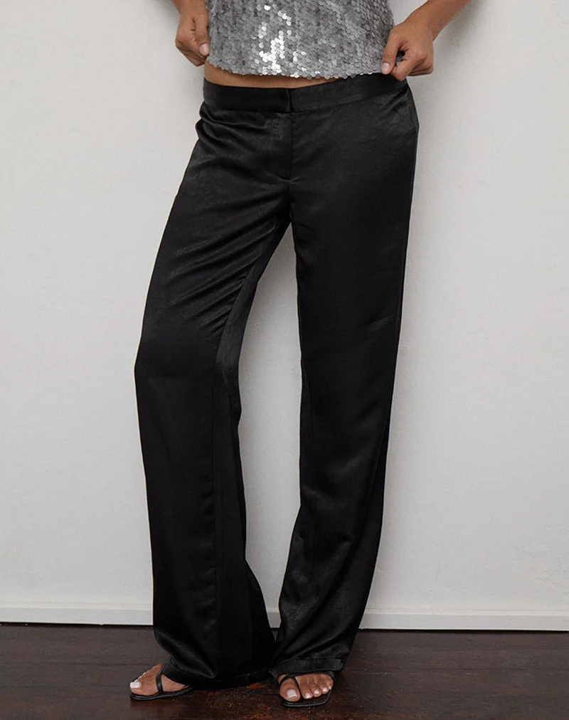 Kasala Slim-Hose aus schwarzem Satin