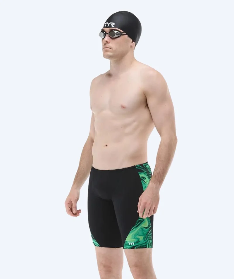 TYR lange Badehose für Herren - Blade Splice Olea - Schwarz/Grün