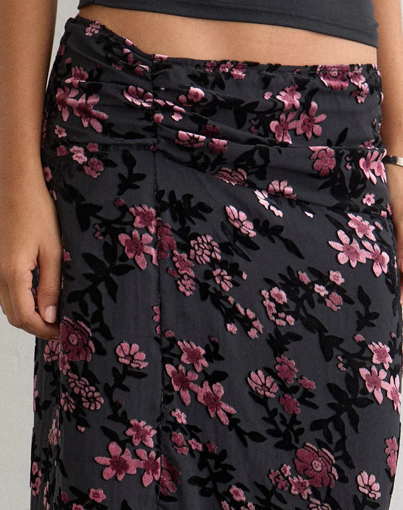 Nirbana-Maxirock mit Devore-Blumenmuster in Schwarz