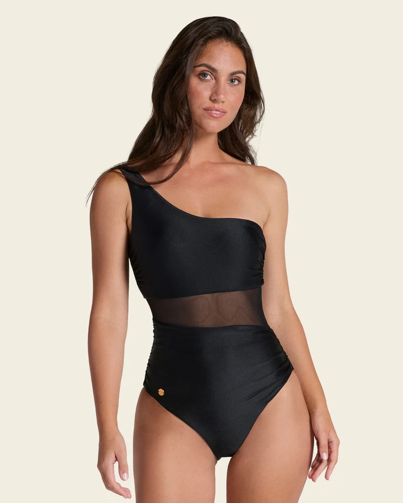 Luna One-Shoulder Corrigerend Badpak Zwart, Bordeaux & Marineblauw | Leonisa