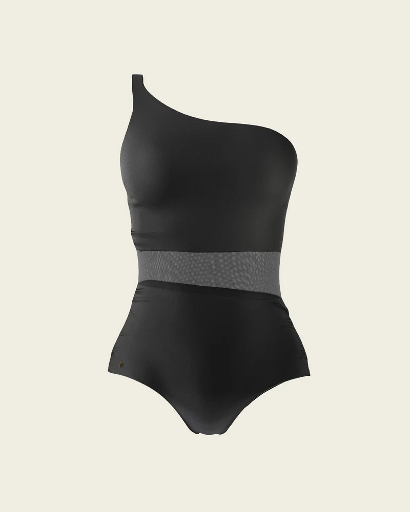 Luna One-Shoulder Corrigerend Badpak Zwart, Bordeaux & Marineblauw | Leonisa