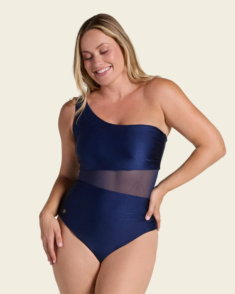Luna One-Shoulder Corrigerend Badpak Zwart, Bordeaux & Marineblauw | Leonisa