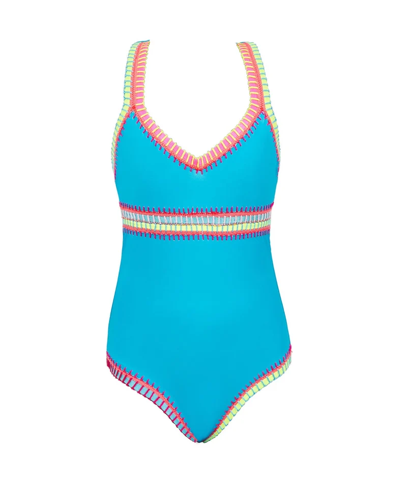 PQ Swim Kids Turquoise Rainbow Geborduurd Badpak | Meisjes Zwempak