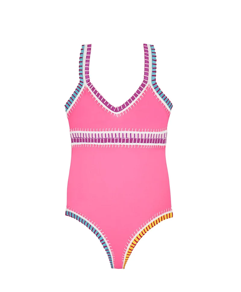 PQ Swim Kids Hot Pink Rainbow Geborduurd Badpak | Meisjes Zwempak