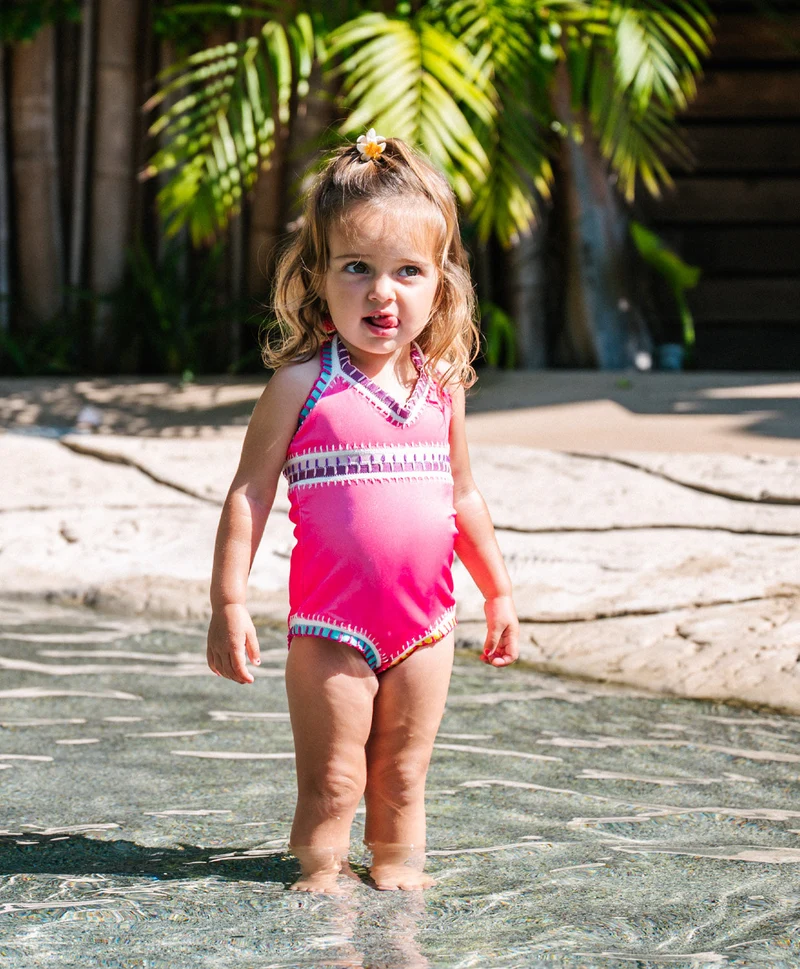 PQ Swim Kids Hot Pink Rainbow Geborduurd Badpak | Meisjes Zwempak