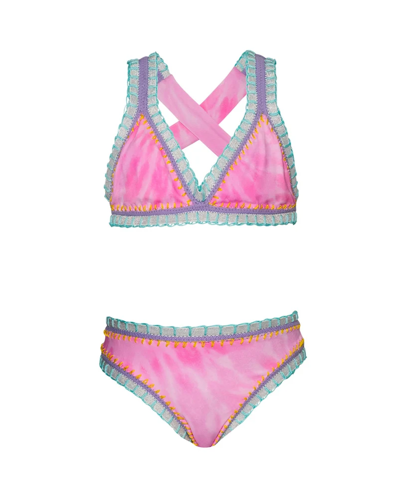 PQ Swim Kids Amalfi Roze Geborduurd Bikini | Meisjes Luxe Zwemkleding