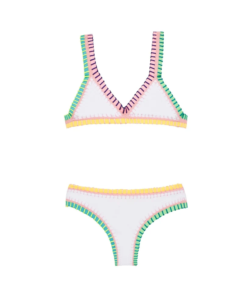PQ Swim Kids Water Lily Wit Rainbow Geborduurd Bikini | Meisjes Zwemkleding