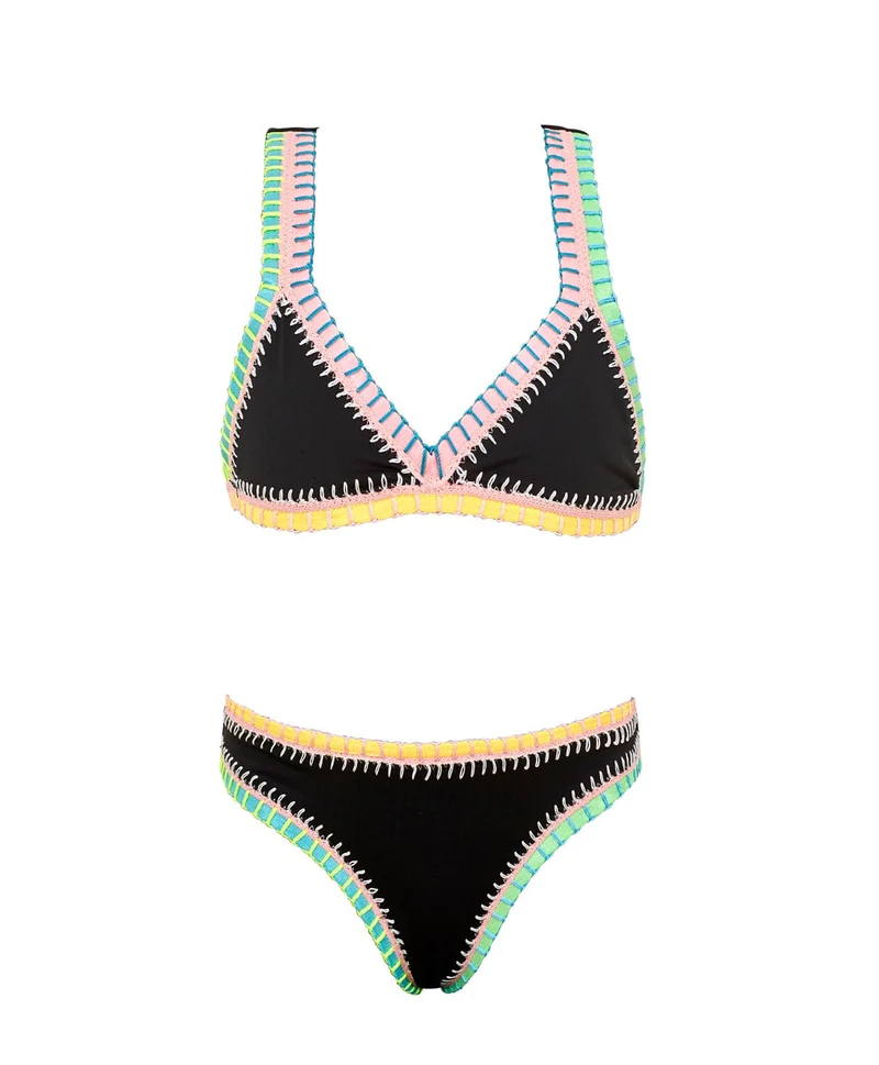 PQ Swim Kids Zwart Rainbow Geborduurd Bikini | Meisjes Luxe Zwemkleding