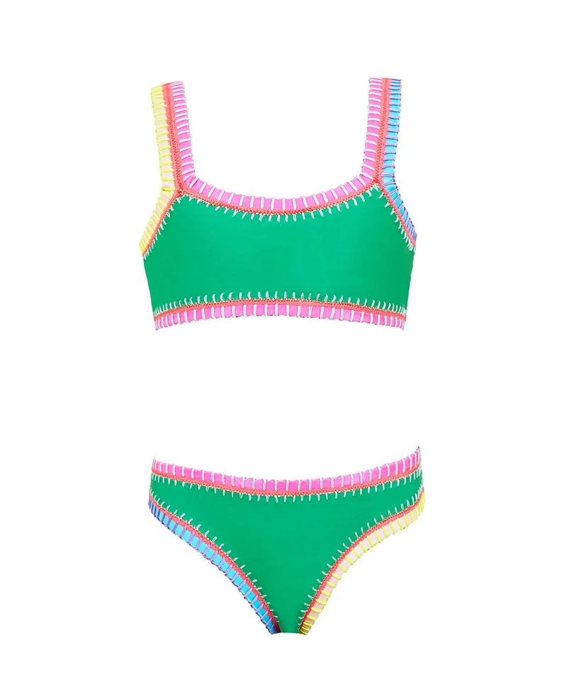 PQ Swim Kids Ireland Groen Sporty Rainbow Geborduurd Bikini | Meisjes